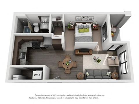 Floor plan for studio, 1 bath, 504 sqft